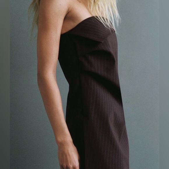 🤎💙ZARA Pinstripe Strapless Mini Dress🤎SZ XXL💙NWT - Picture 13 of 16